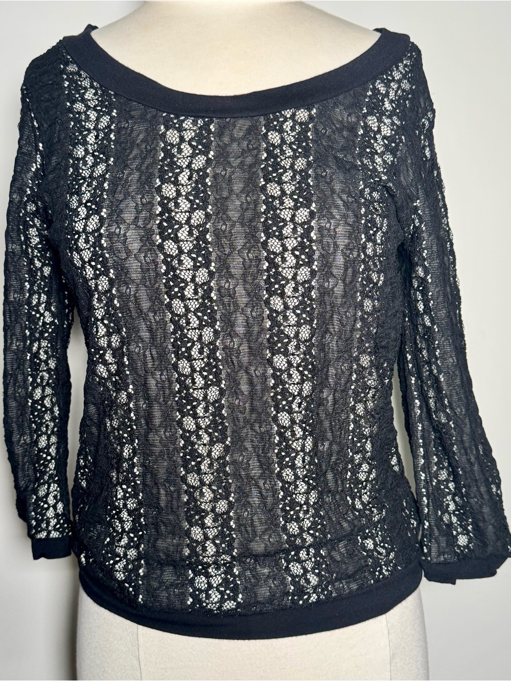 ⭐️ Covington Black Lace Overlay Top Long Sleeves Cozy Feminine Fall Blouse